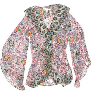 Boston Proper Vintage Sheer Ruffle Blouse XXS